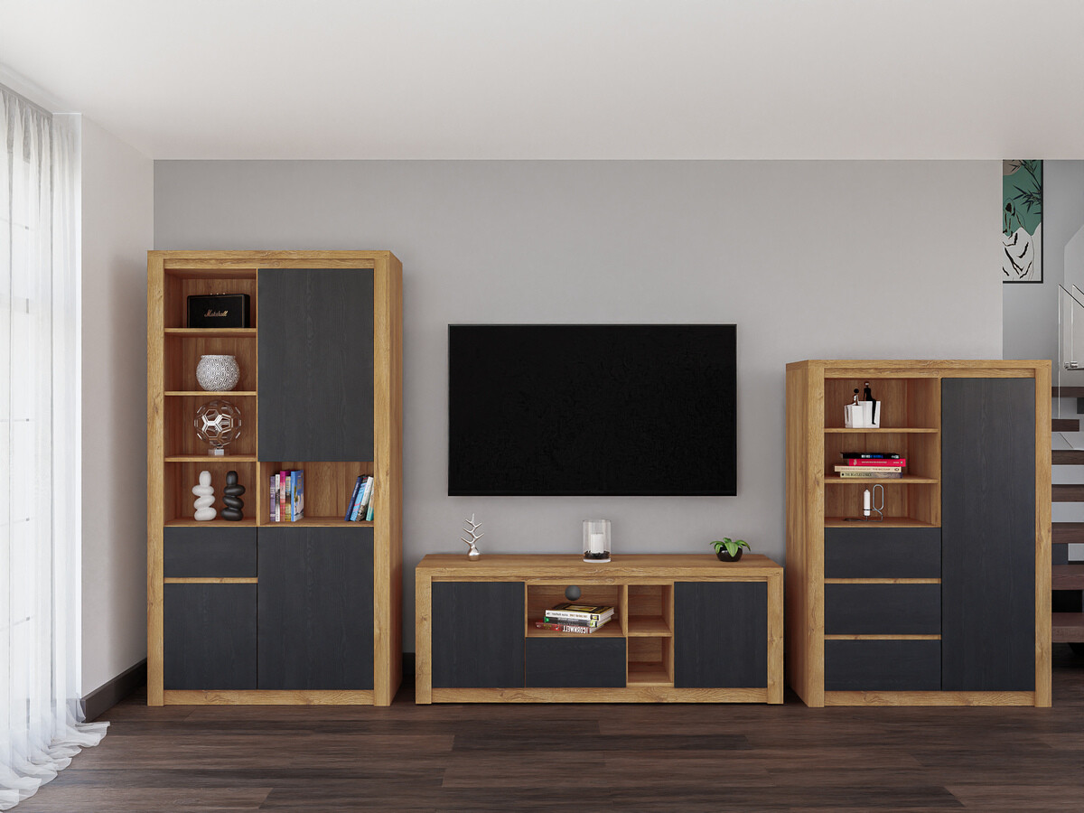 Conjunto para sala de estar Boston 653 (Carvalho preto + Carvalho)