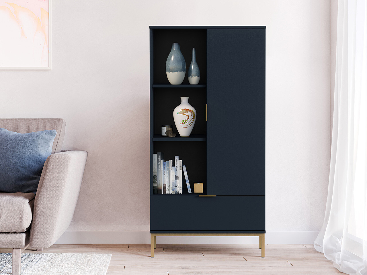 Estante Providence R104 (Azul + Dourado)