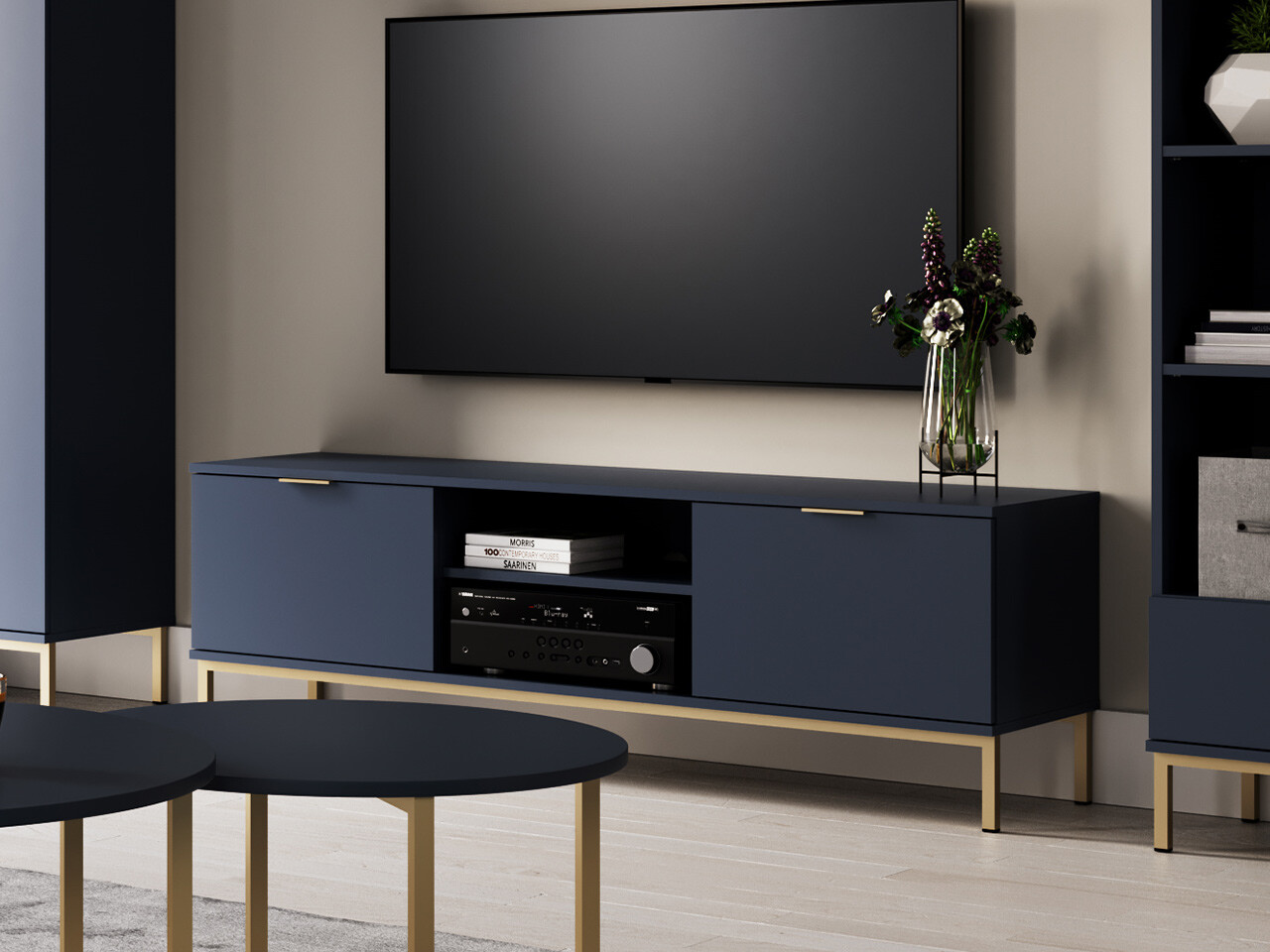 Móvel de TV Providence R106 (Azul + Dourado)