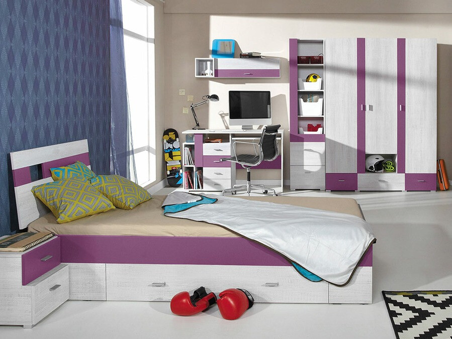 Roupeiro Omaha D123 (Pinheiro branqueado + Roxo)