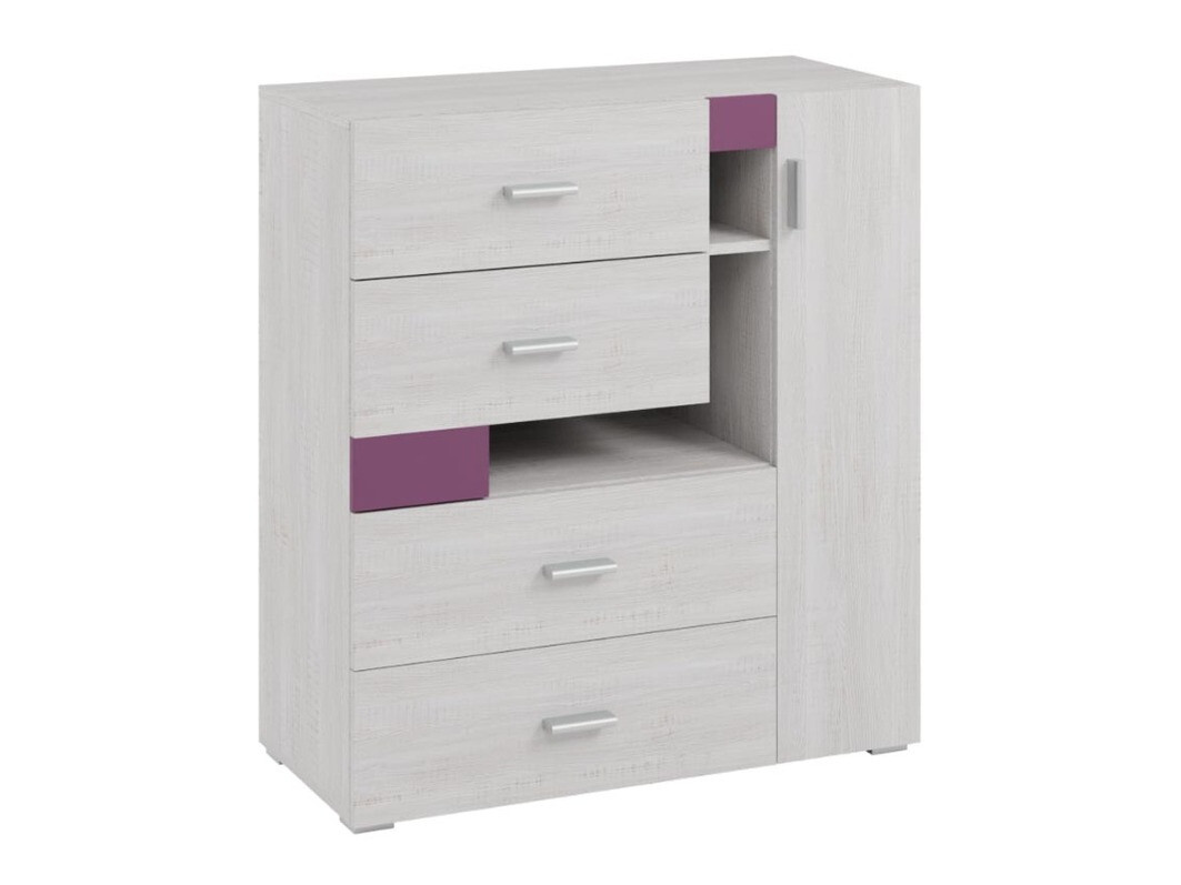 Cómoda Omaha D133 (Pinheiro branqueado + Roxo)