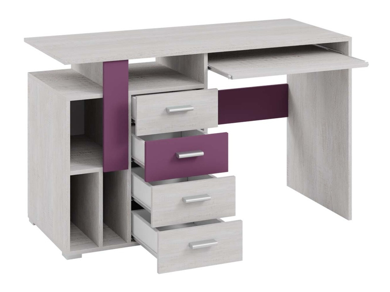Mesa de escritório Omaha D135 (Pinheiro branqueado + Roxo)