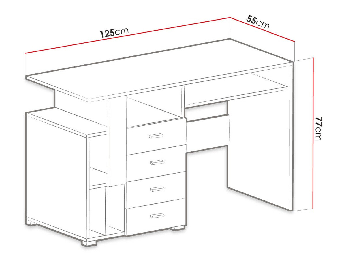 Mesa de escritório Omaha D135 (Pinheiro branqueado + Roxo)