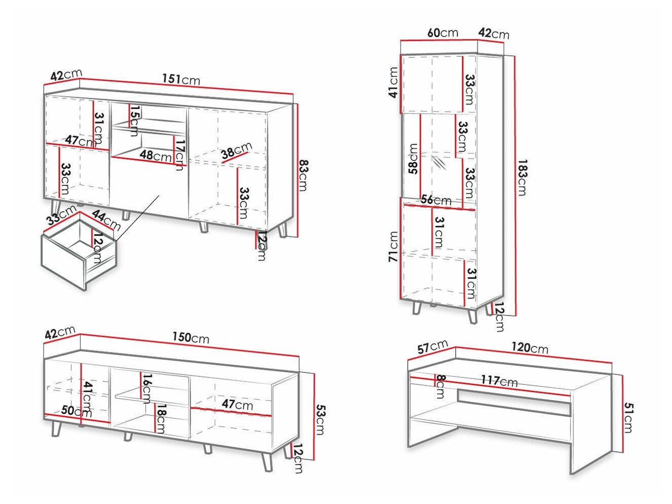Conjunto para sala de estar Levmari 109 (Preto)