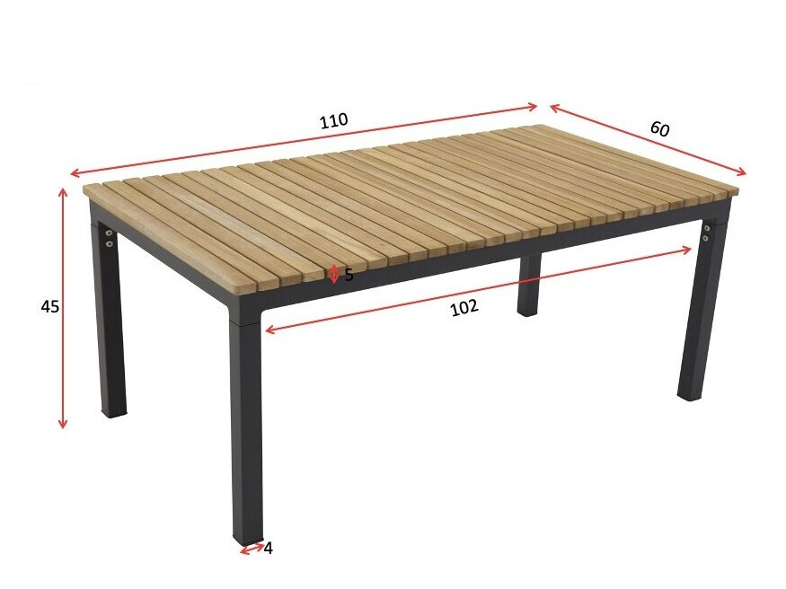 Mesa de centro para o exterior Dallas 775 (Preto + Teca)