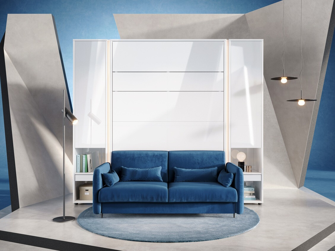 Conjunto de mobiliário Concept Pro Lenart VI (Branco brilhante + Branco + Azul)