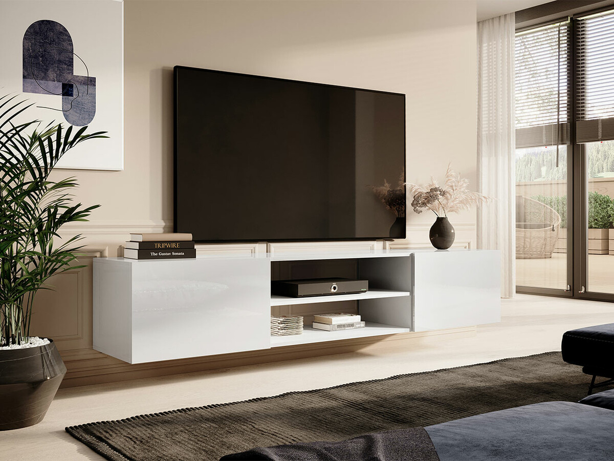 Móvel de TV Imago II (Branco + Branco brilhante)