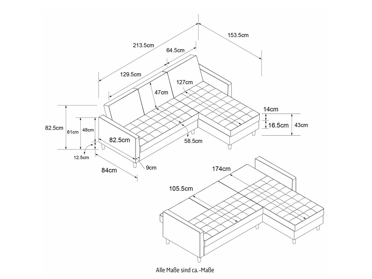 Sofá de canto Tulsa 541 (Cinzento escuro)