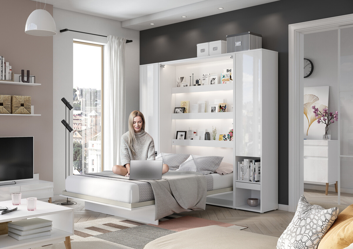Cama rebatível Concept Lenart (Branco + Branco brilhante)
