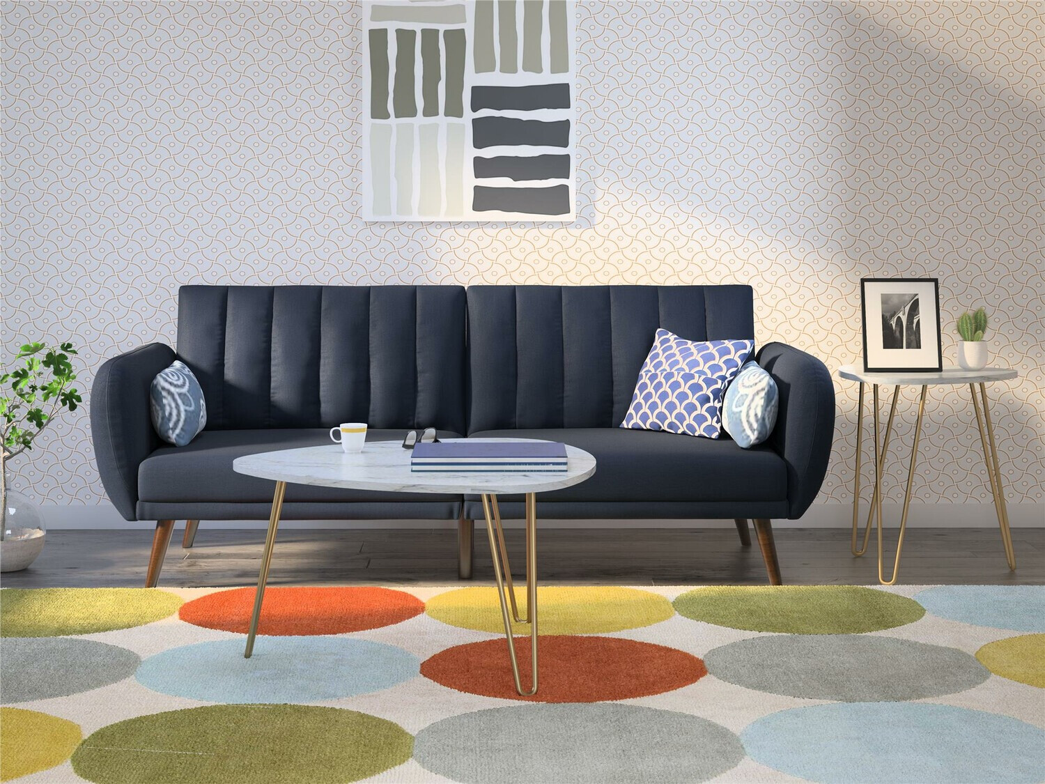 Conjunto de mesas de centro Tulsa 561 (Marmore branco + Dourado)