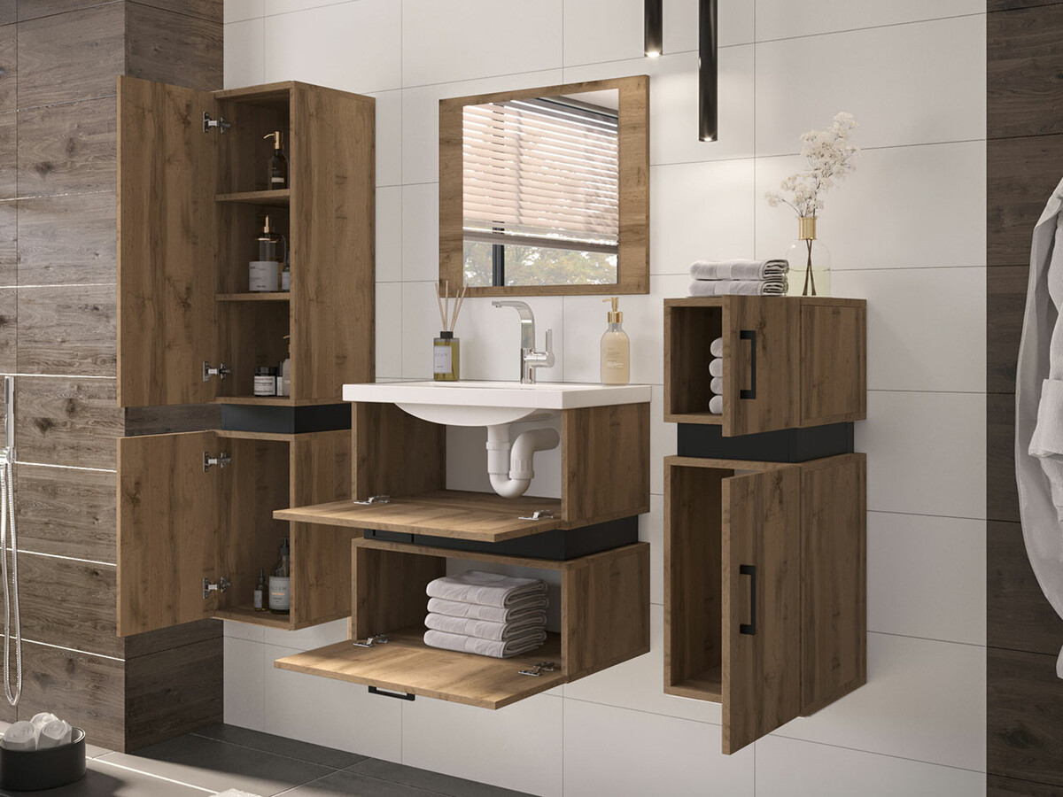 Conjunto para casa de banho Hartford C100 (Carvalho wotan + Preto)