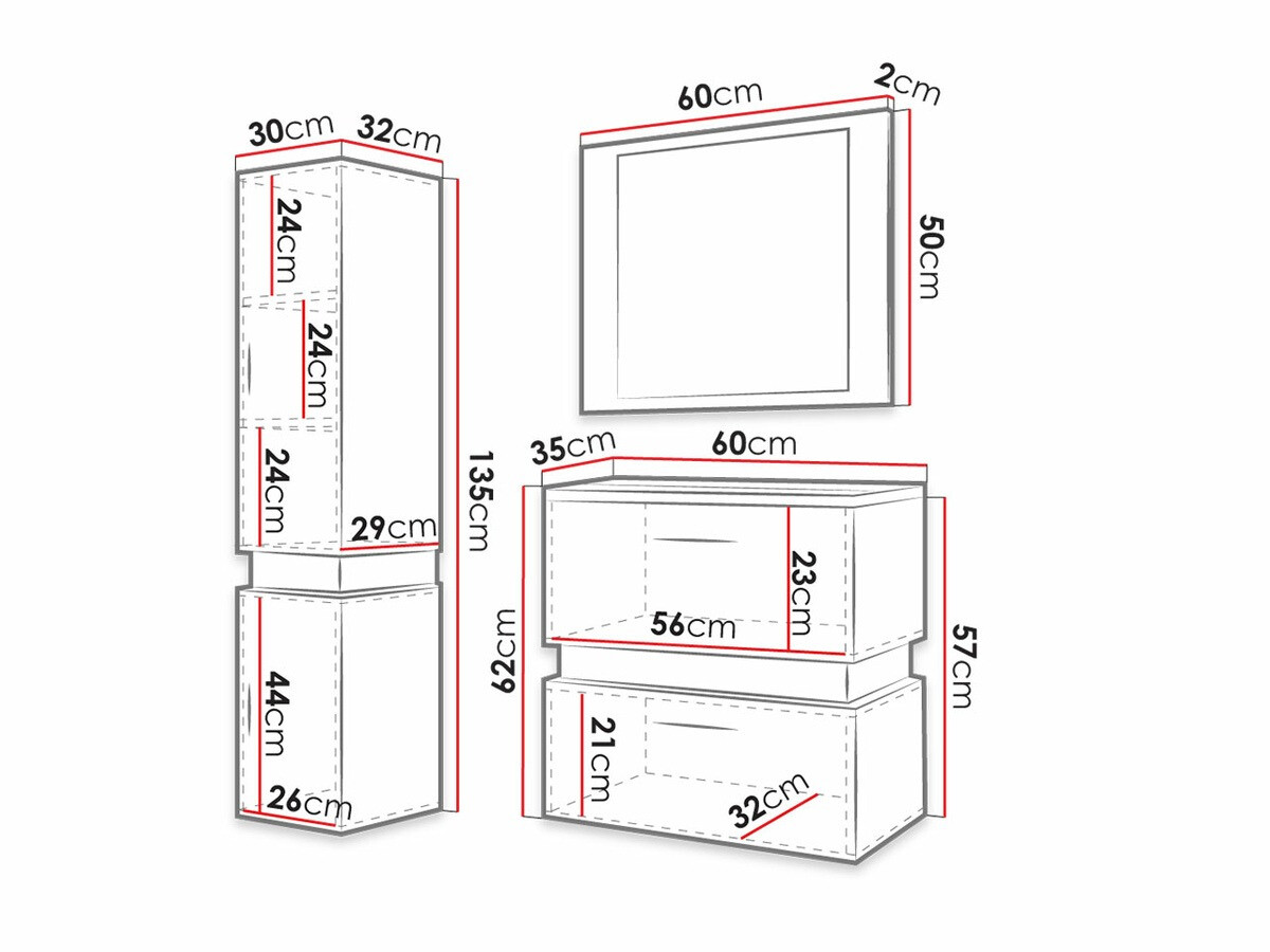 Conjunto para casa de banho Hartford C102 (Carvalho wotan + Preto)