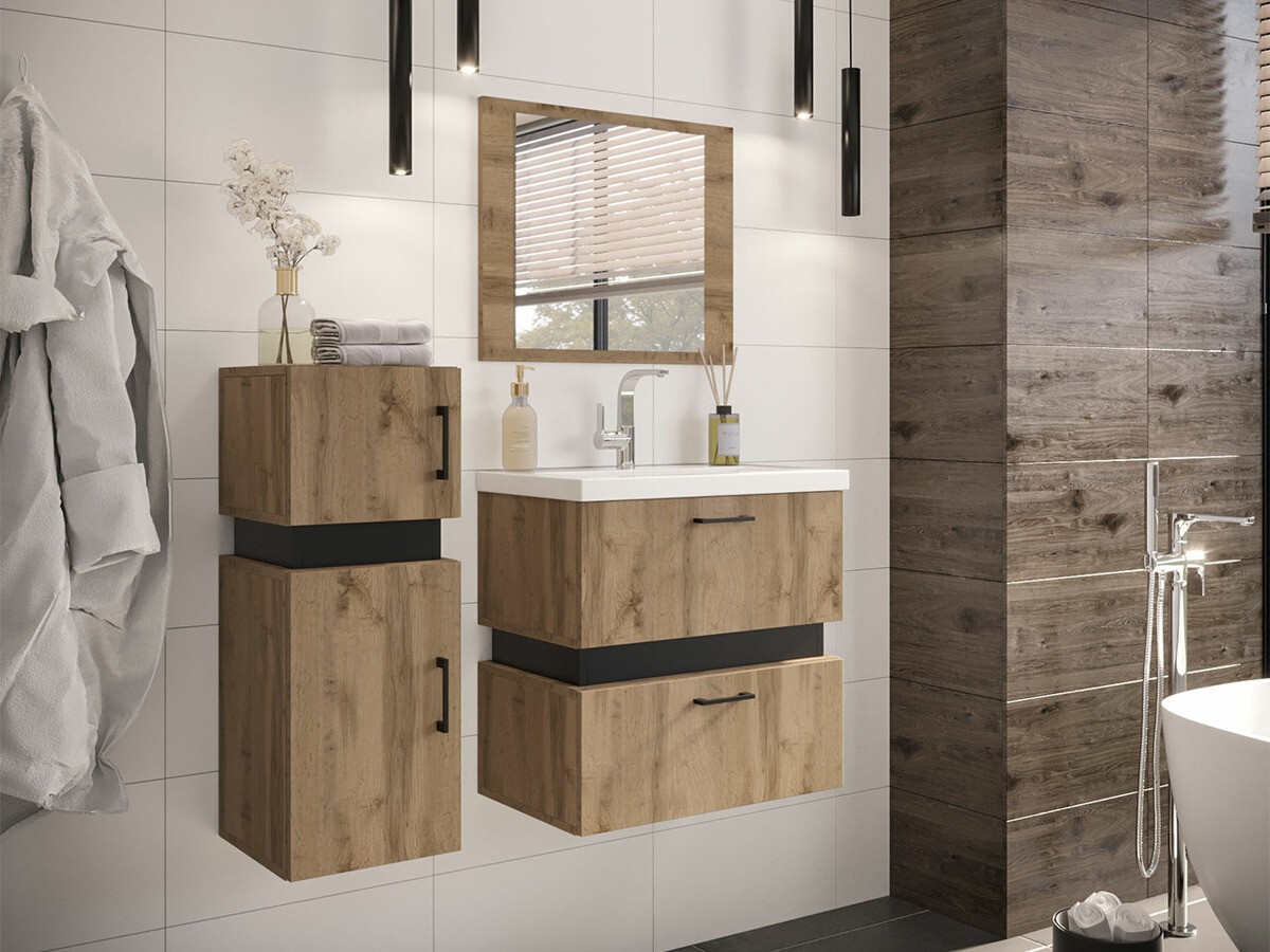 Conjunto para casa de banho Hartford C103 (Carvalho wotan + Preto)