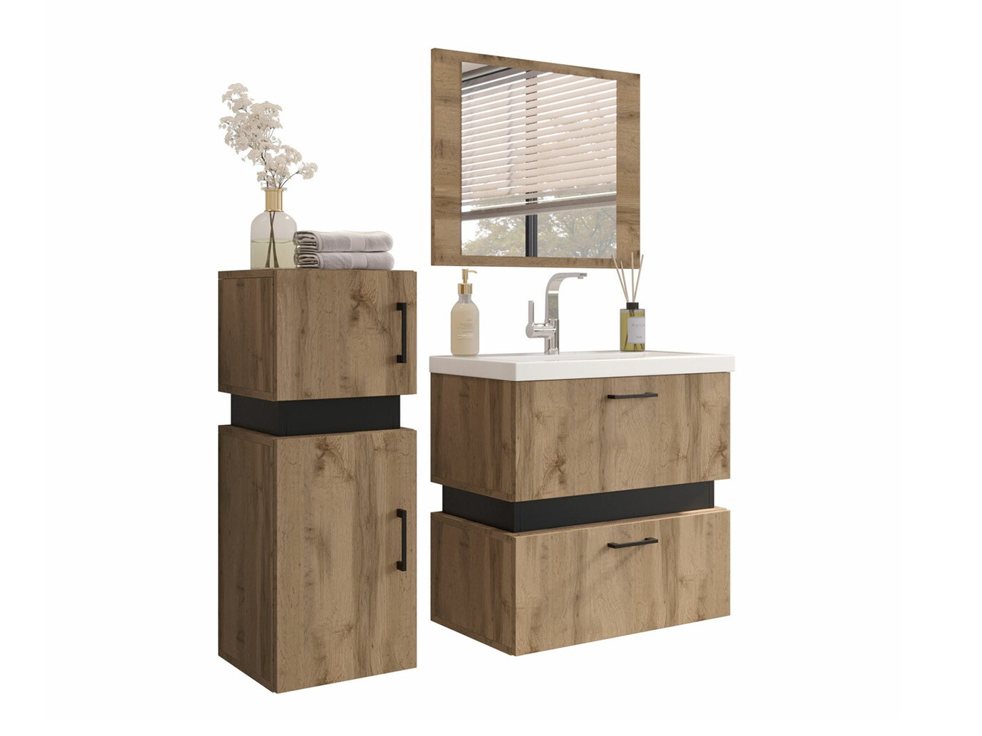 Conjunto para casa de banho Hartford C103 (Carvalho wotan + Preto)