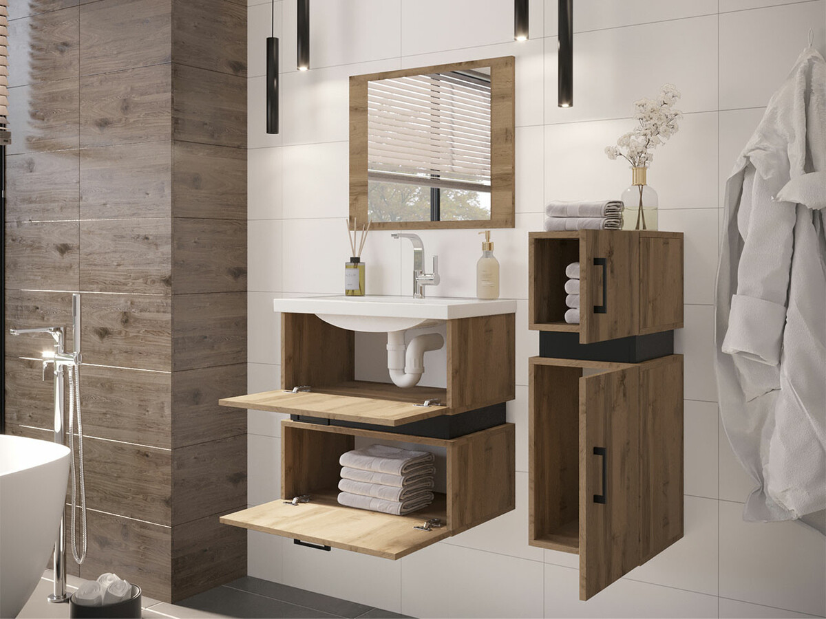 Conjunto para casa de banho Hartford C103 (Carvalho wotan + Preto)