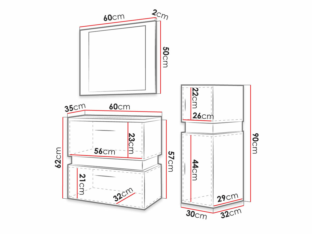 Conjunto para casa de banho Hartford C103 (Carvalho wotan + Preto)