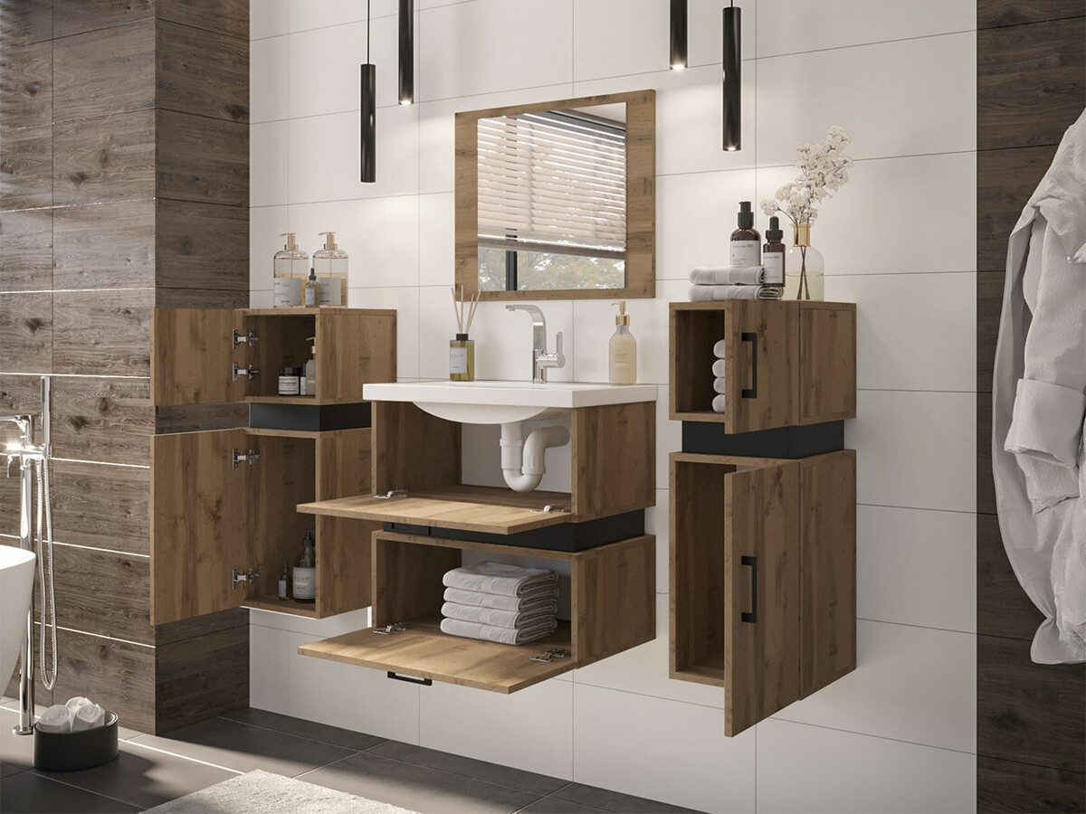 Conjunto para casa de banho Hartford C105 (Carvalho wotan + Preto)