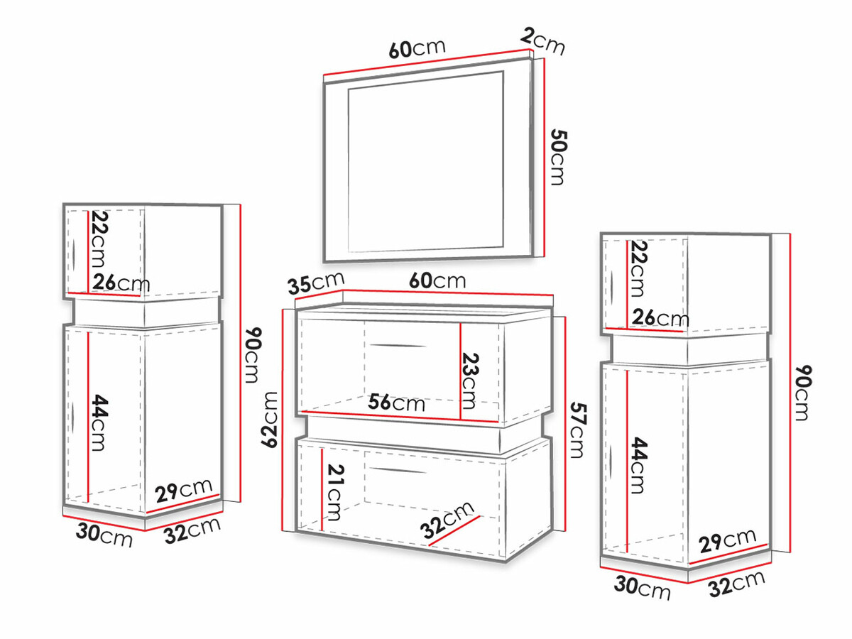 Conjunto para casa de banho Hartford C105 (Carvalho wotan + Preto)