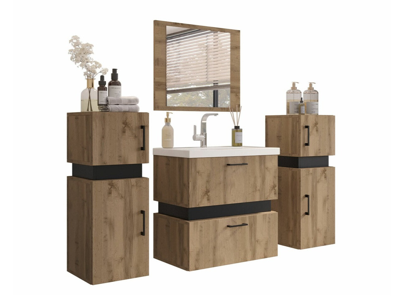 Conjunto para casa de banho Hartford C105 (Carvalho wotan + Preto)