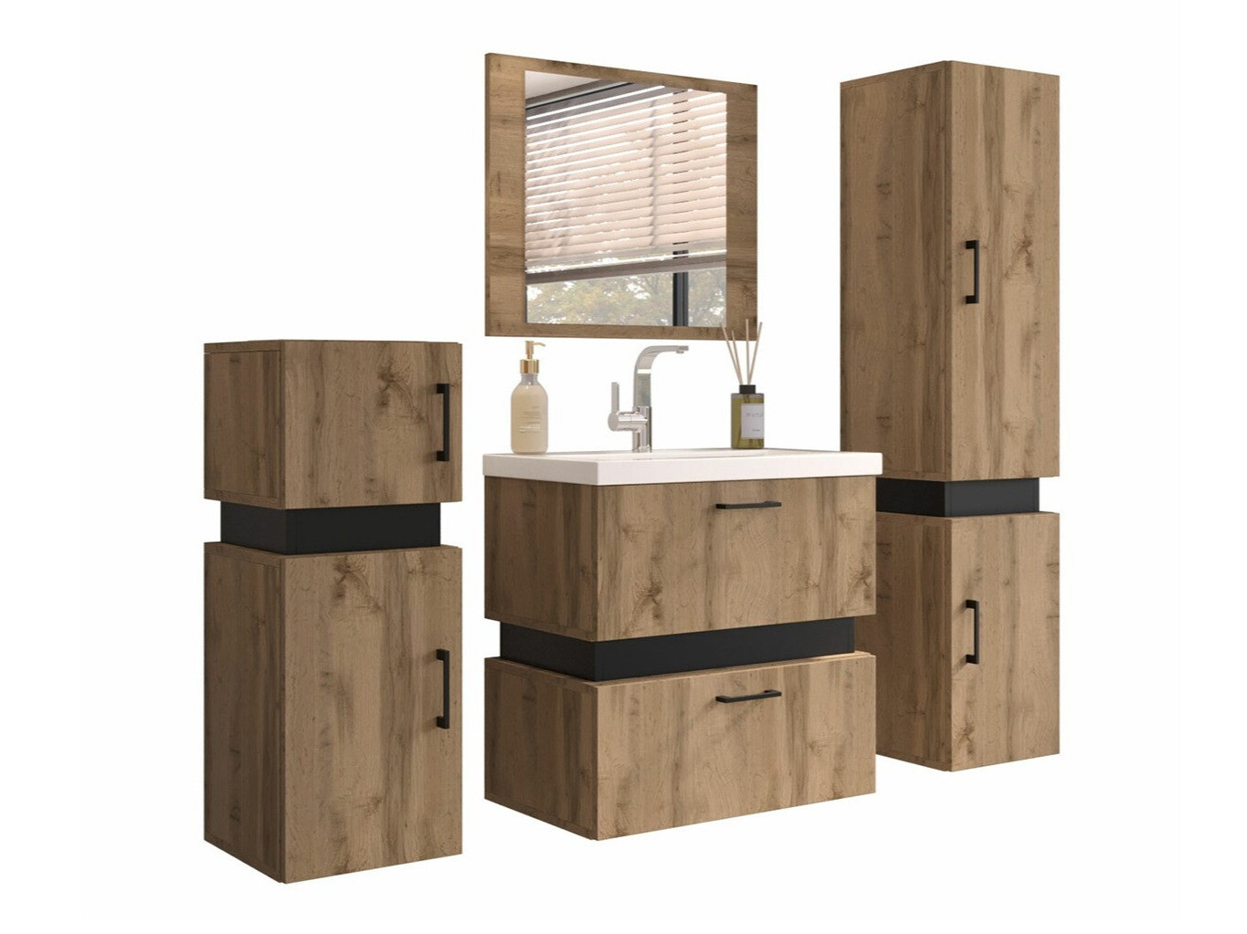 Conjunto para casa de banho Hartford C100 (Carvalho wotan + Preto)