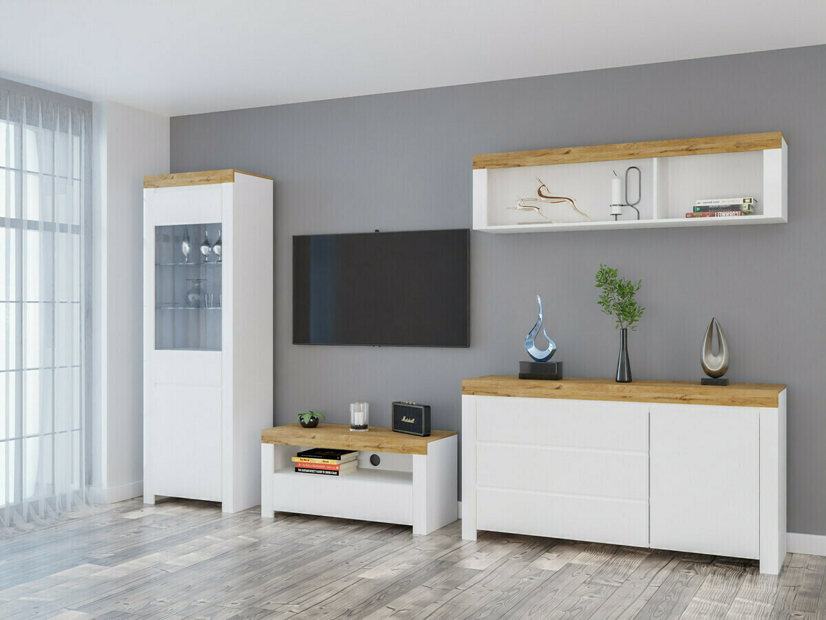 Cómoda Sonsoru 100 (Branco + Branco brilhante + Carvalho wotan)