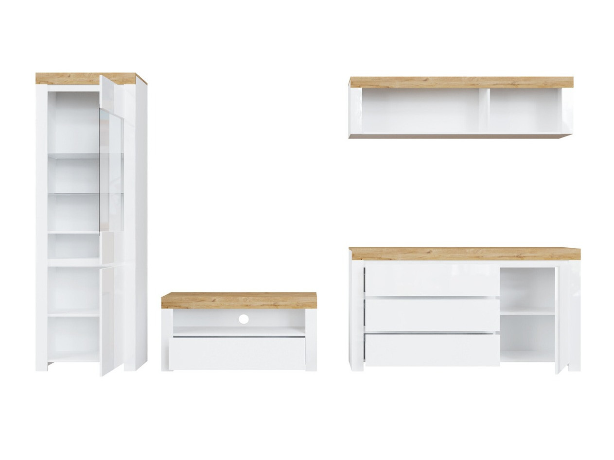 Conjunto para sala de estar Sonsoru 144 (Branco + Branco brilhante + Carvalho wotan)