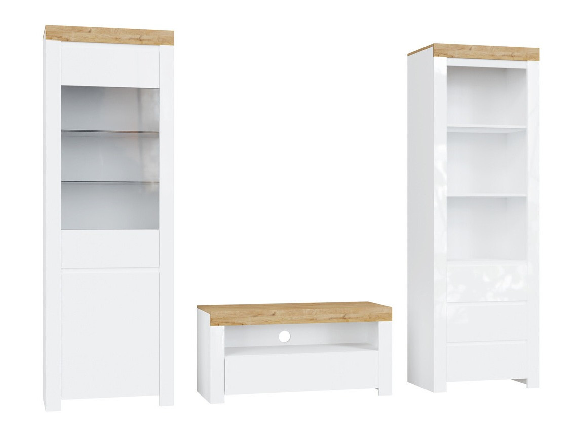 Conjunto para sala de estar Sonsoru 145 (Branco + Branco brilhante + Carvalho wotan)