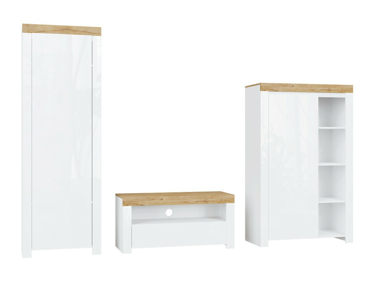 Conjunto para sala de estar Sonsoru 147 (Branco + Branco brilhante + Carvalho wotan)