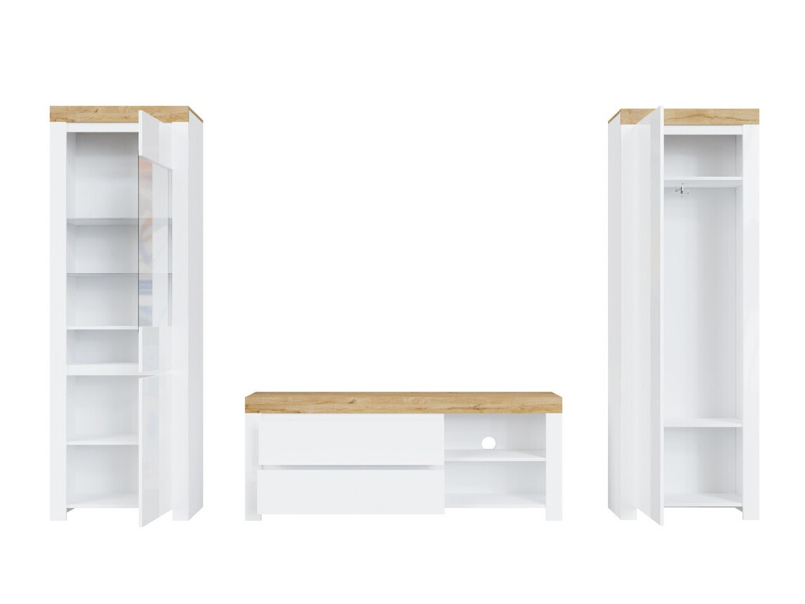 Conjunto para sala de estar Sonsoru 148 (Branco + Branco brilhante + Carvalho wotan)