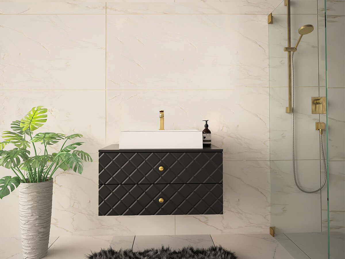 Armário suspenso para casa de banho para lavatório Mircalu 100 (Preto)