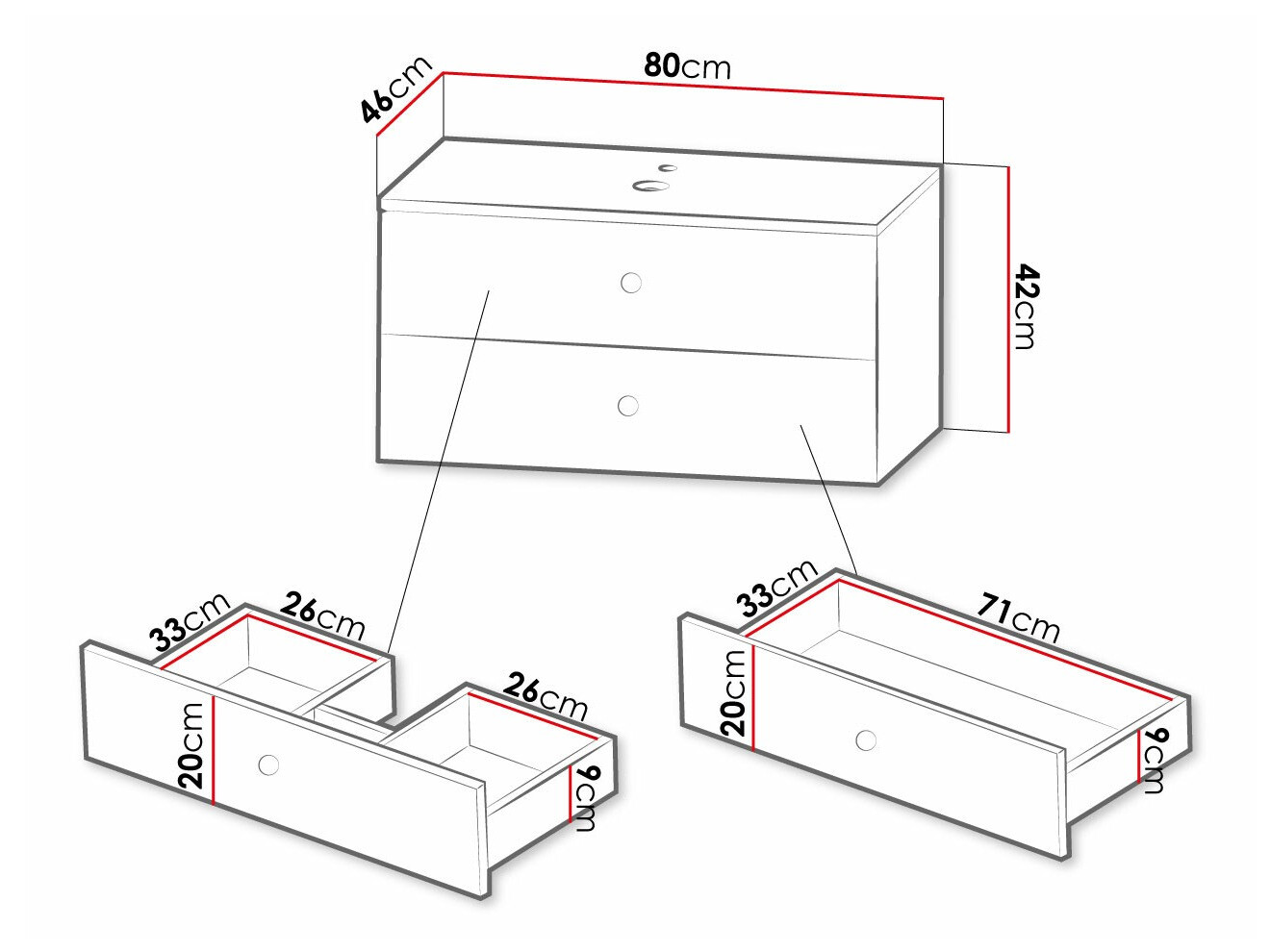 Armário suspenso para casa de banho para lavatório Mircalu 100 (Preto)