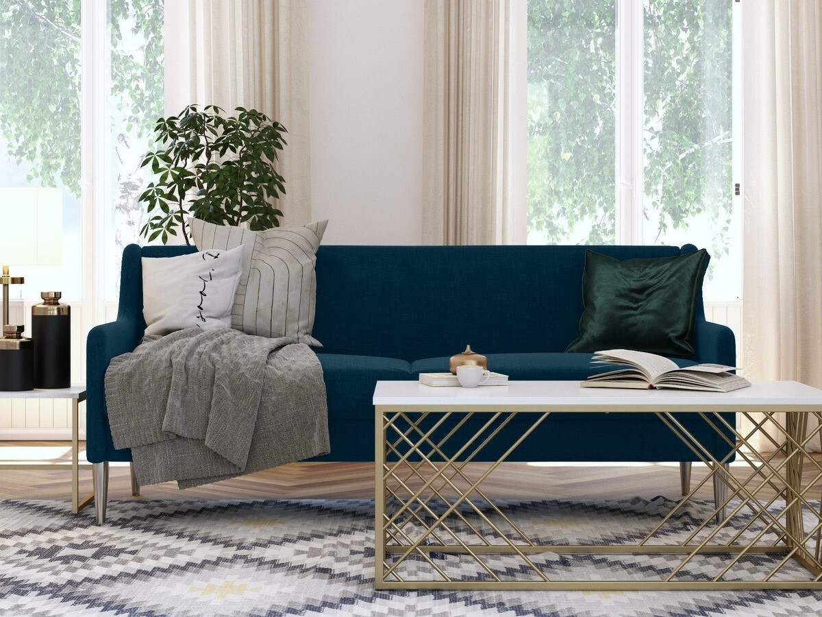 Sofá CosmoLiving by Cosmopolitan 124 (Azul + Prateado)