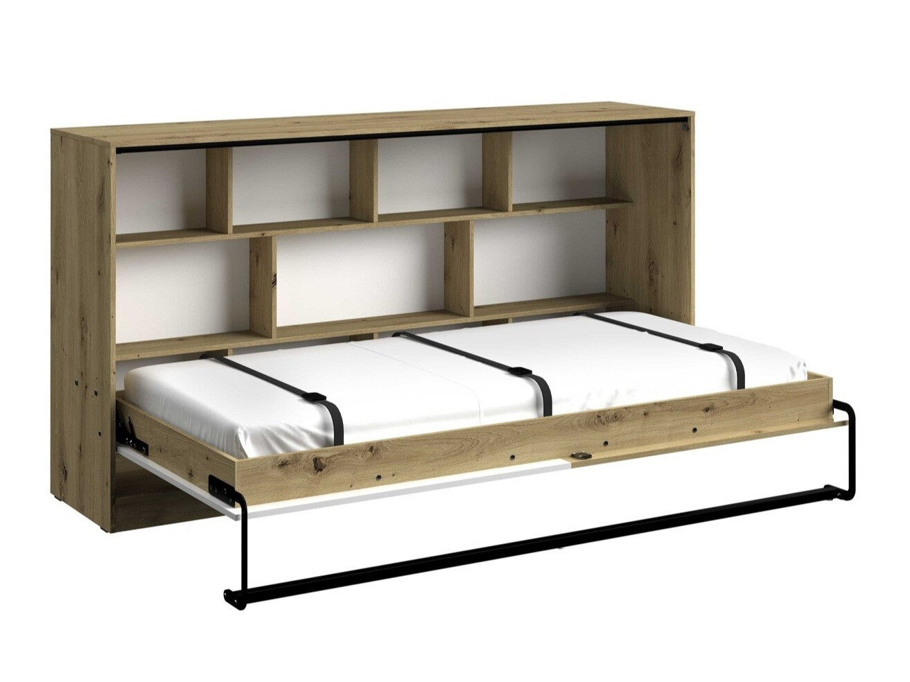 Cama rebatível Mirelbu 114 (Carvalho Artisan + Branco brilhante + Cinzento)
