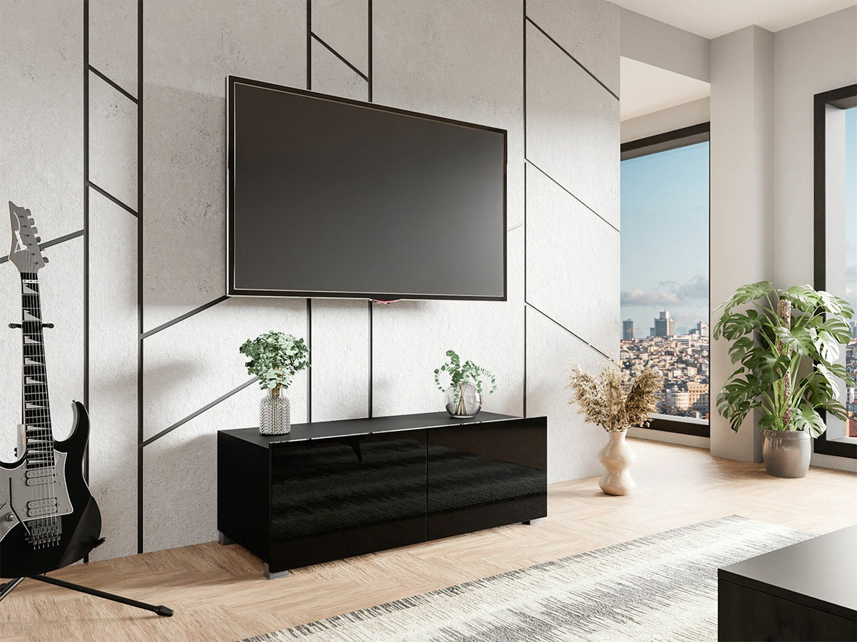 Móvel de TV Tivdalu 104 (Preto + Preto brilhante)