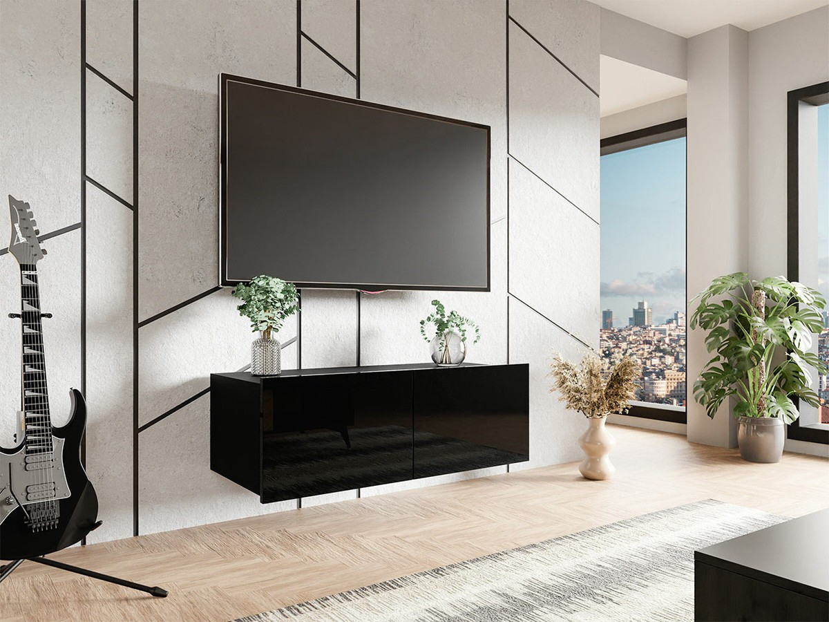 Móvel de TV Tivdalu 104 (Preto + Preto brilhante)