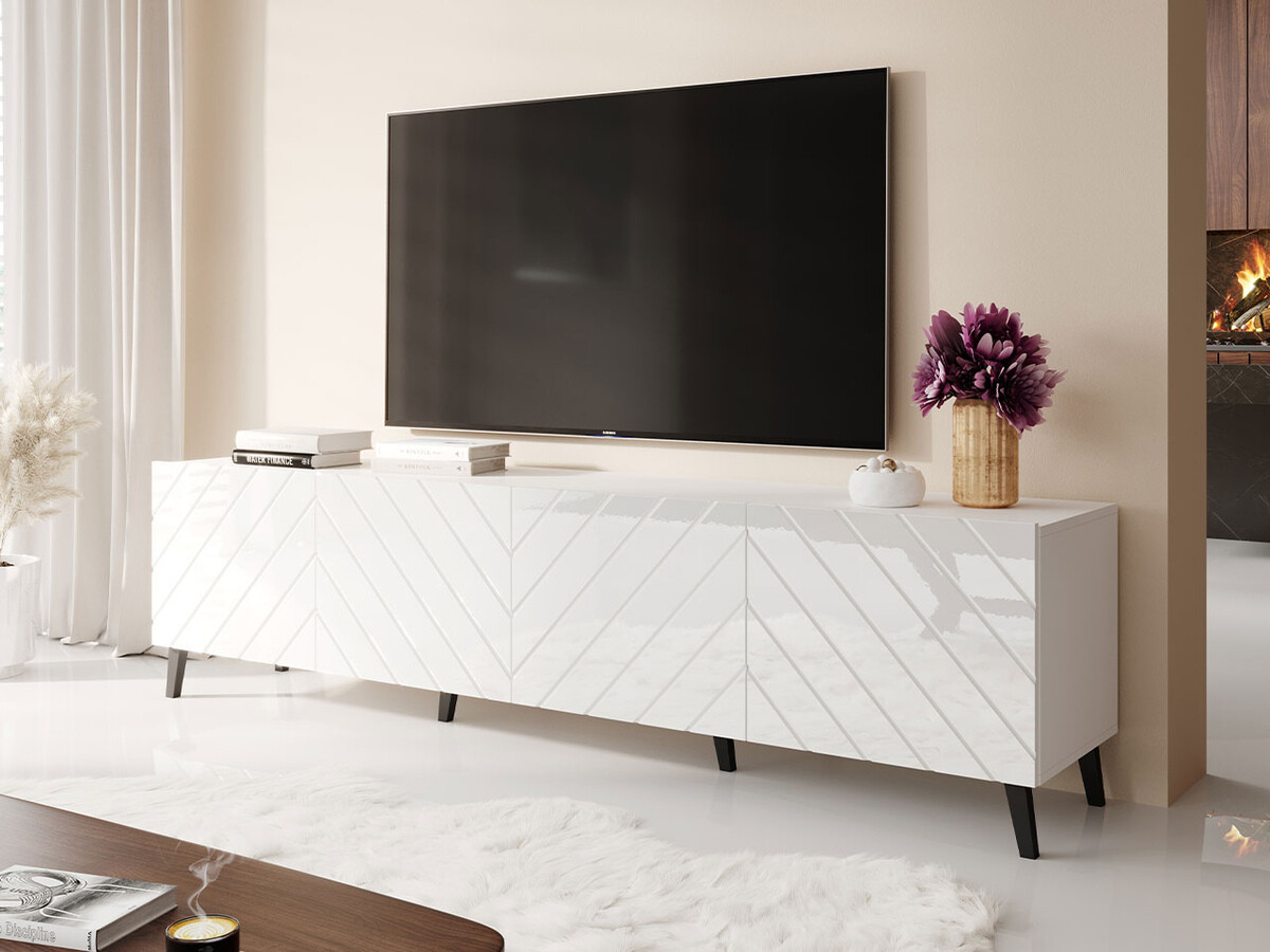 Móvel de TV Charlotte 145 (Branco + Branco brilhante)