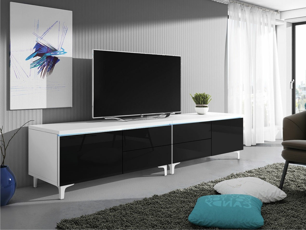 Móvel de TV Hortus I (Branco + Preto brilhante)