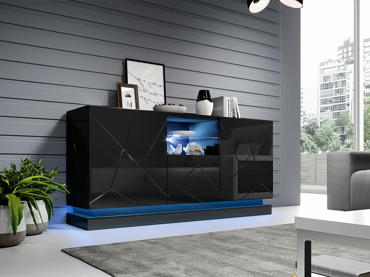 Aparador Linar (Preto + Preto brilhante)