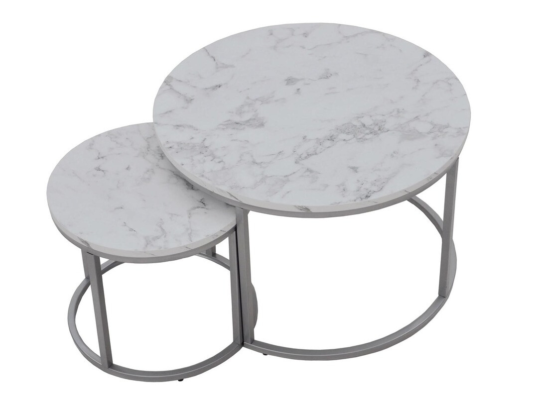 Conjunto de mesa de centro Houston 2213 (Marmore branco + Prateado)