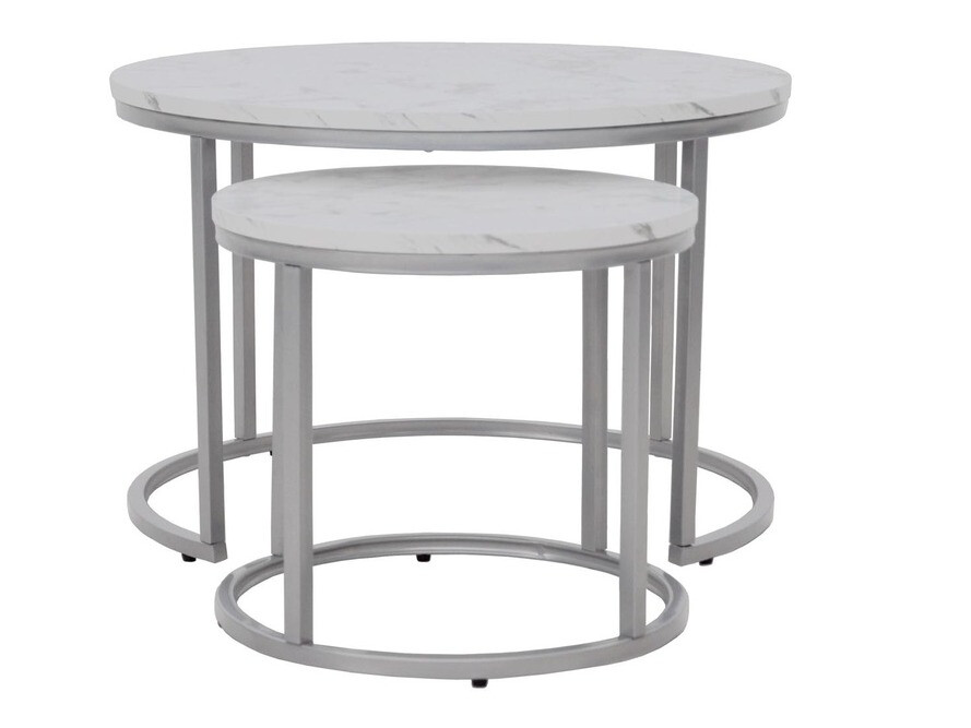 Conjunto de mesa de centro Houston 2213 (Marmore branco + Prateado)