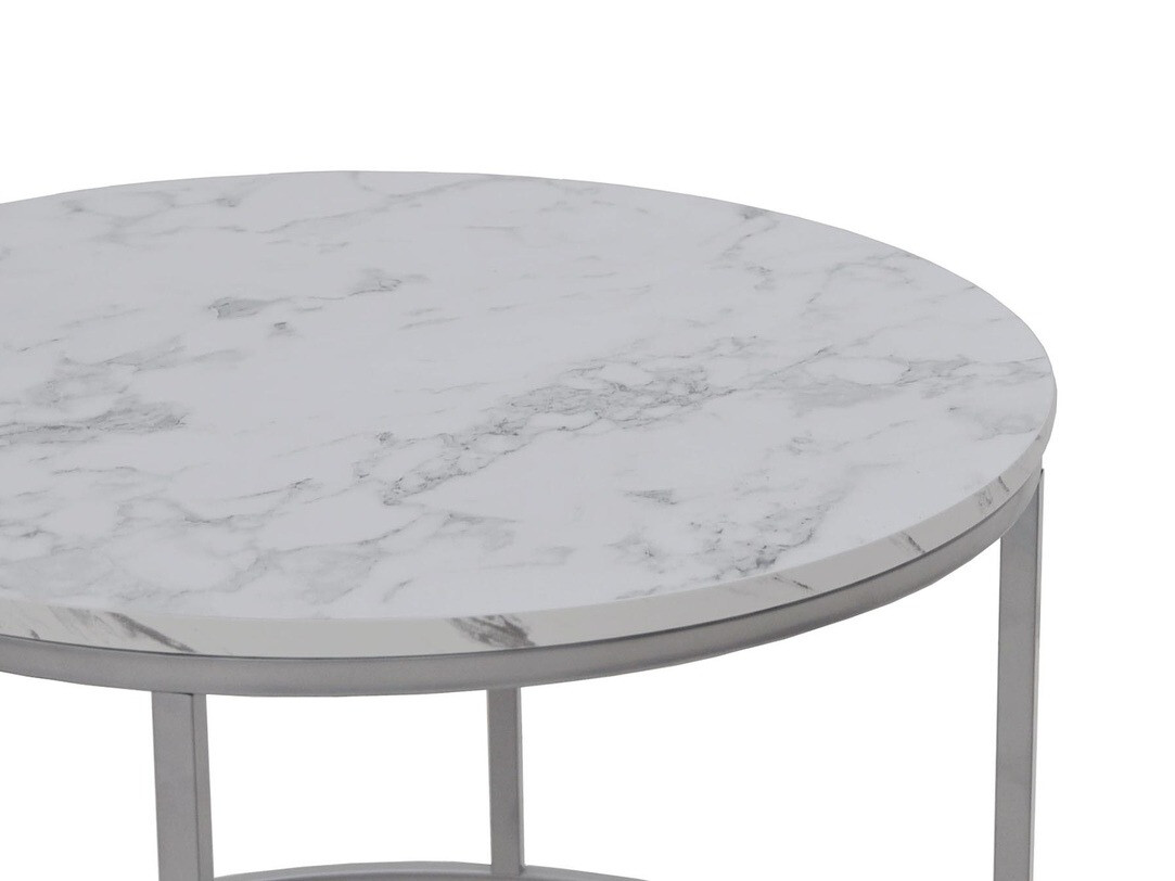 Conjunto de mesa de centro Houston 2213 (Marmore branco + Prateado)
