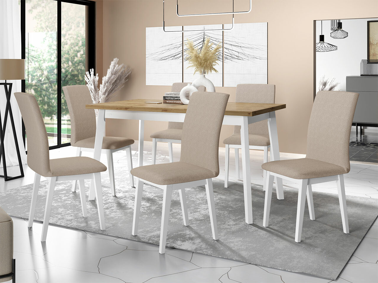 Conjunto para refeições Victorville 285 (Carvalho Artisan + Branco)