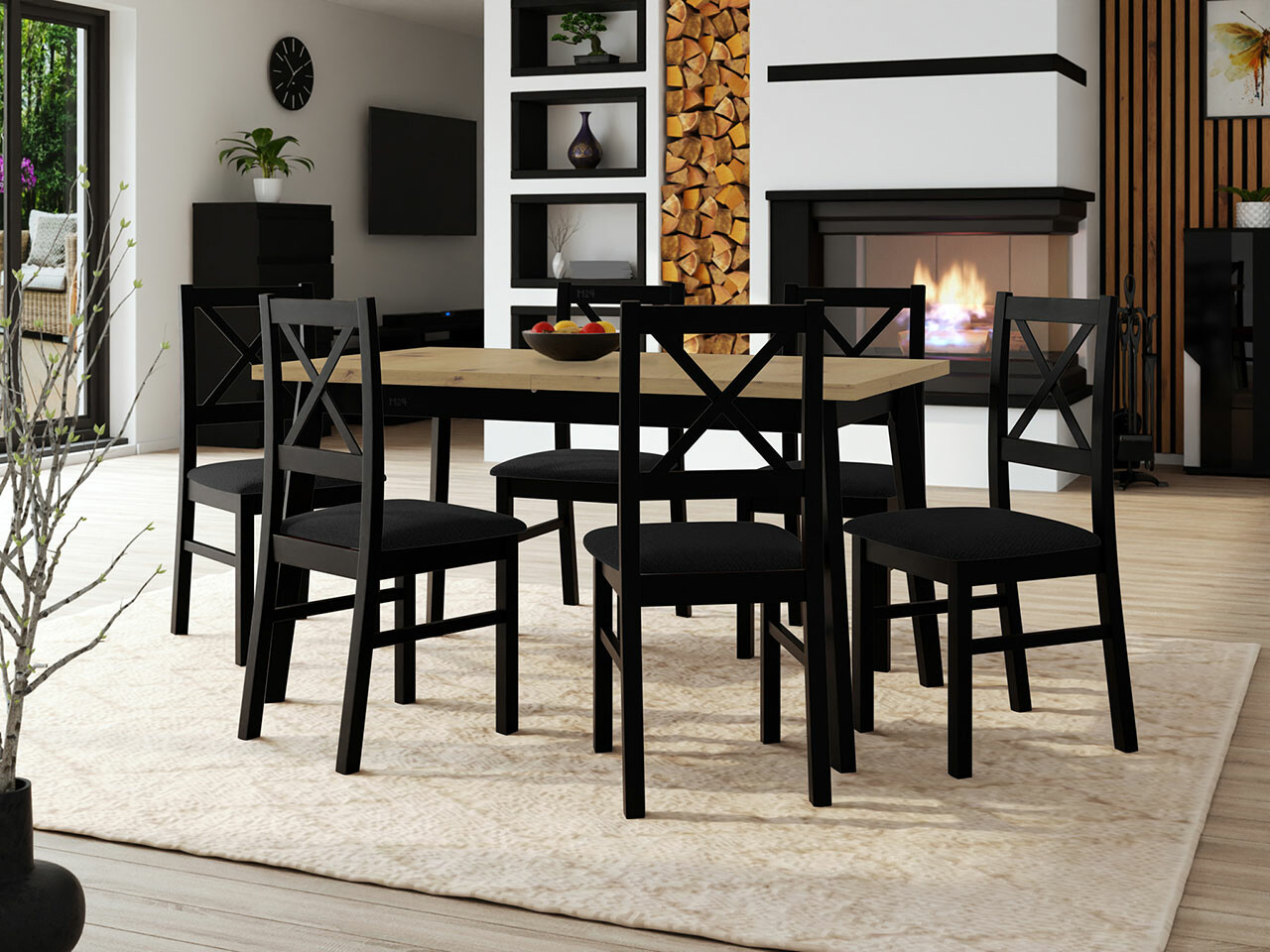 Conjunto para refeições Victorville 295 (Carvalho Artisan + Preto)