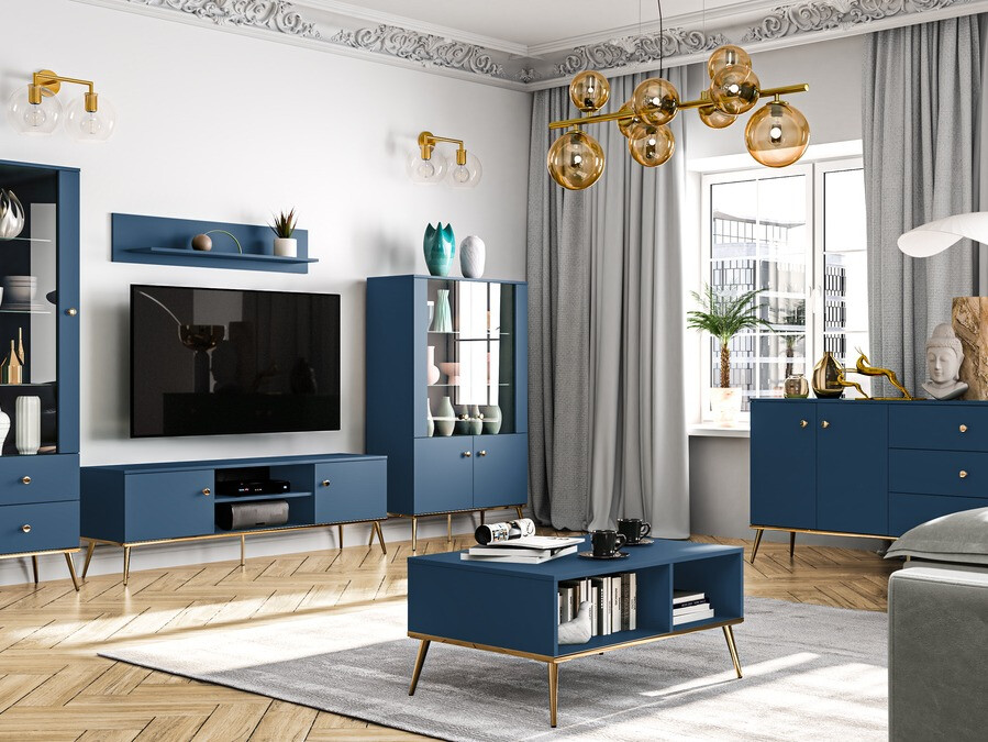 Mesa de centro Flonovu 106 (Azul escuro + Dourado)