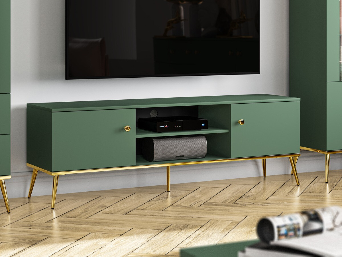 Móvel de TV Flonovu 104 (Verde escuro + Dourado)