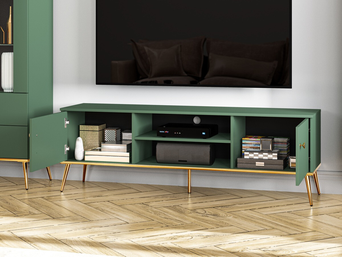 Móvel de TV Flonovu 104 (Verde escuro + Dourado)