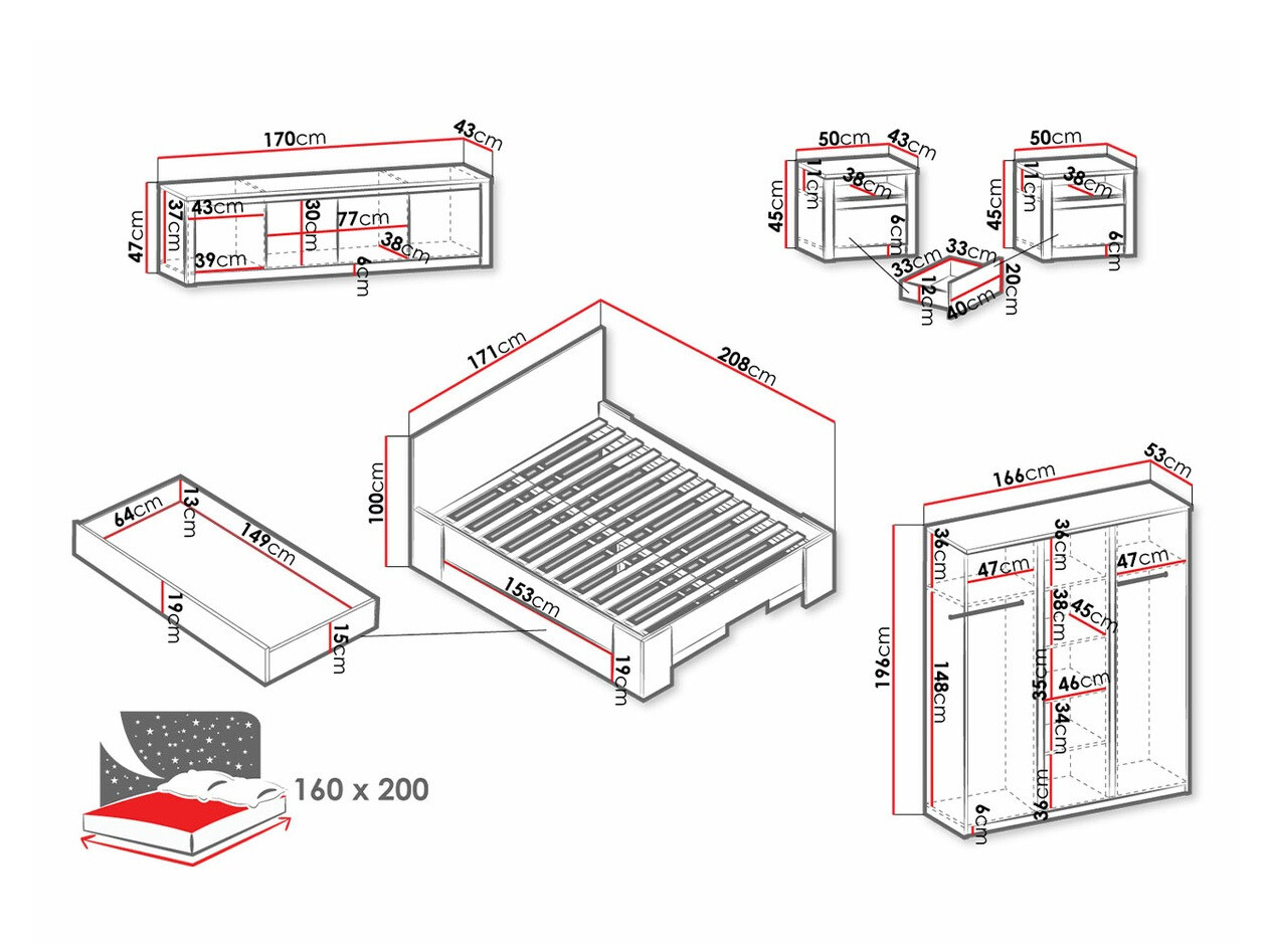 Conjunto para quarto Deldale 118 (Carvalho Artisan + Branco)