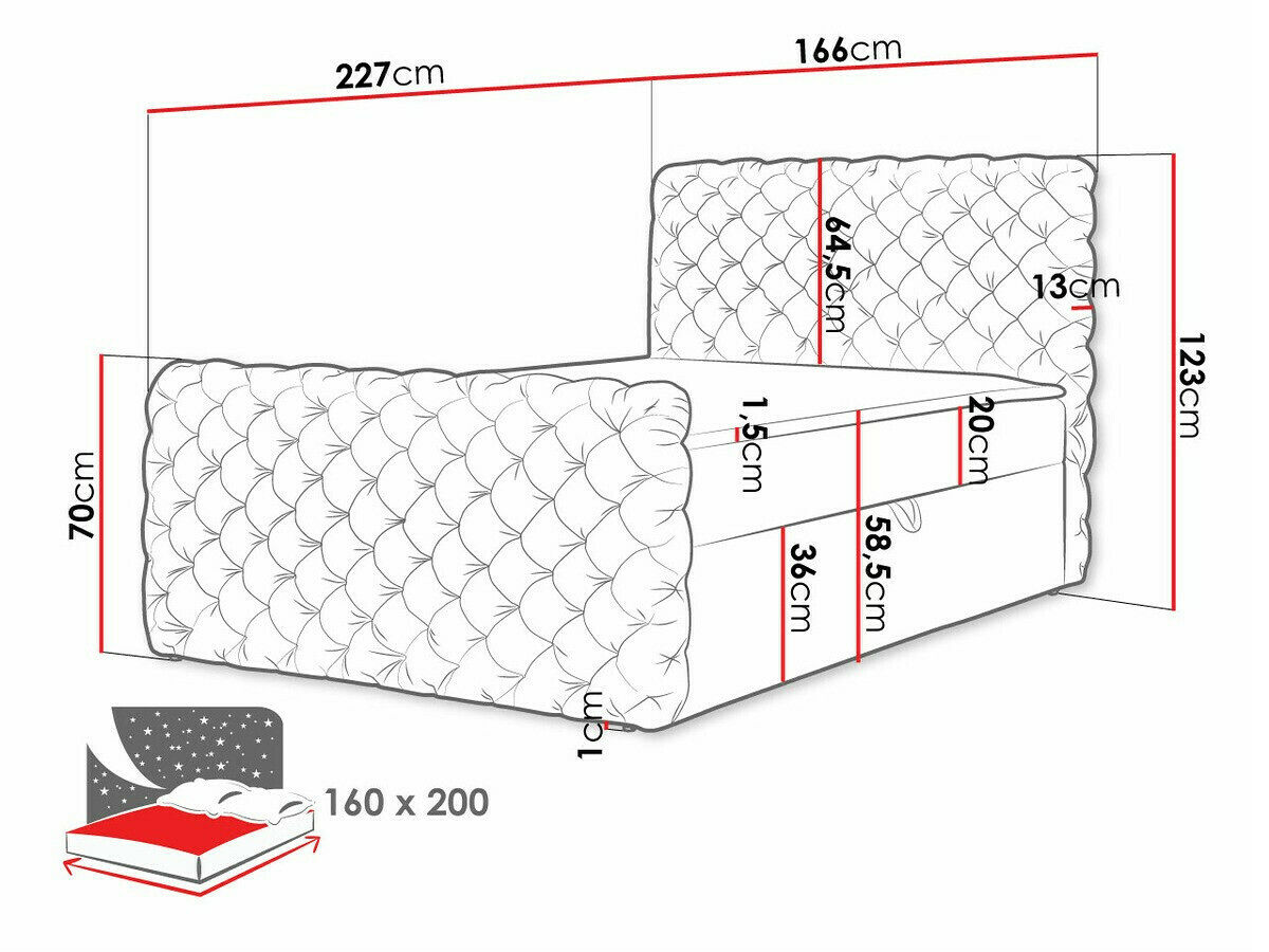 Cama continental Baltimore 186 (Velluto 29)