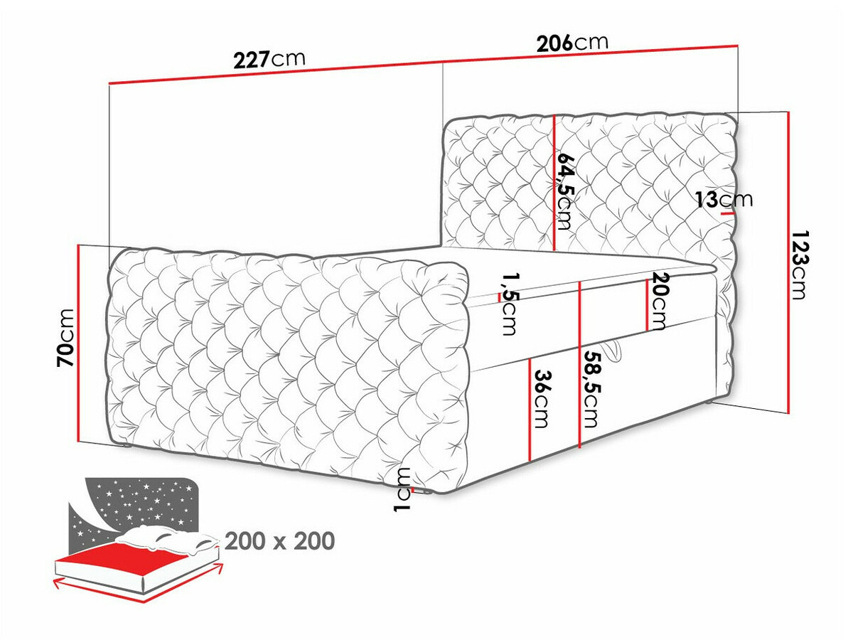 Cama continental Baltimore 186 (Velluto 29)