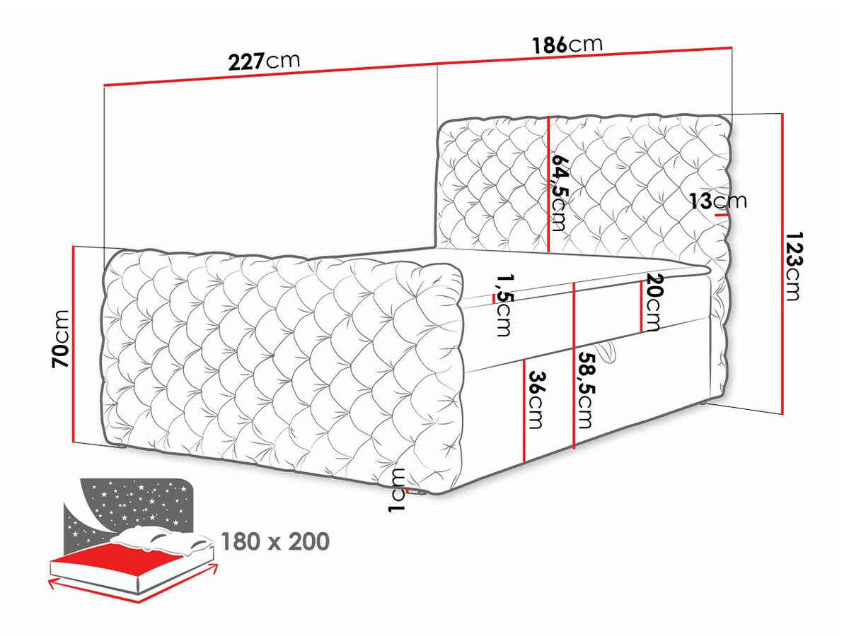 Cama continental Baltimore 186 (Velluto 30)